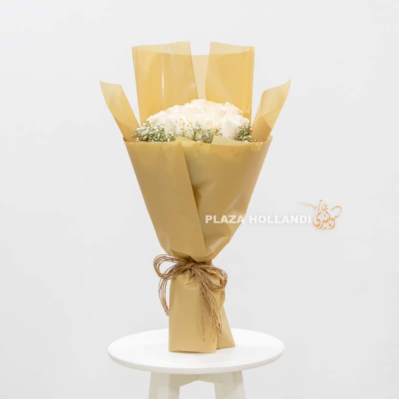 3 White rose flower bouquet with wrapping