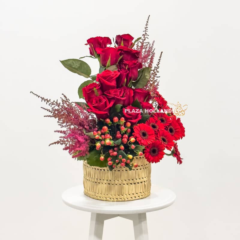 1 Red flower arrangement in a basket