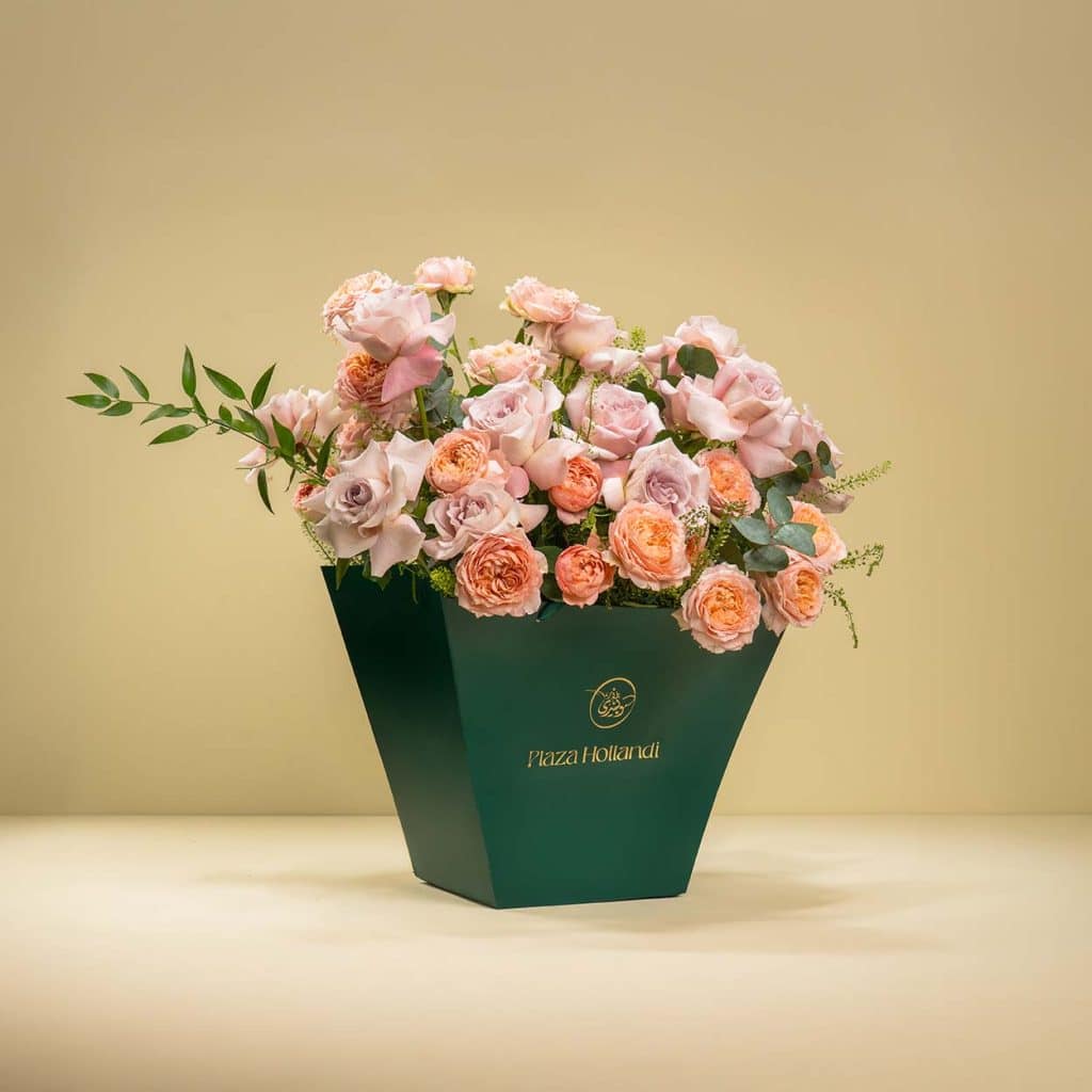 Misty Purple Whispers- Roses and Ruscus Leaves