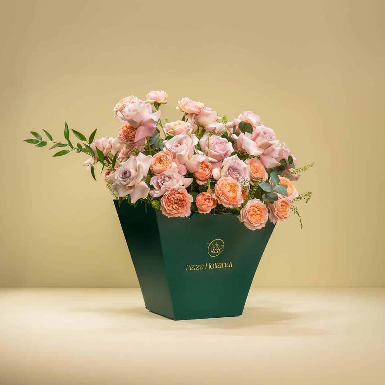 Misty Purple Whispers- Roses and Ruscus Leaves